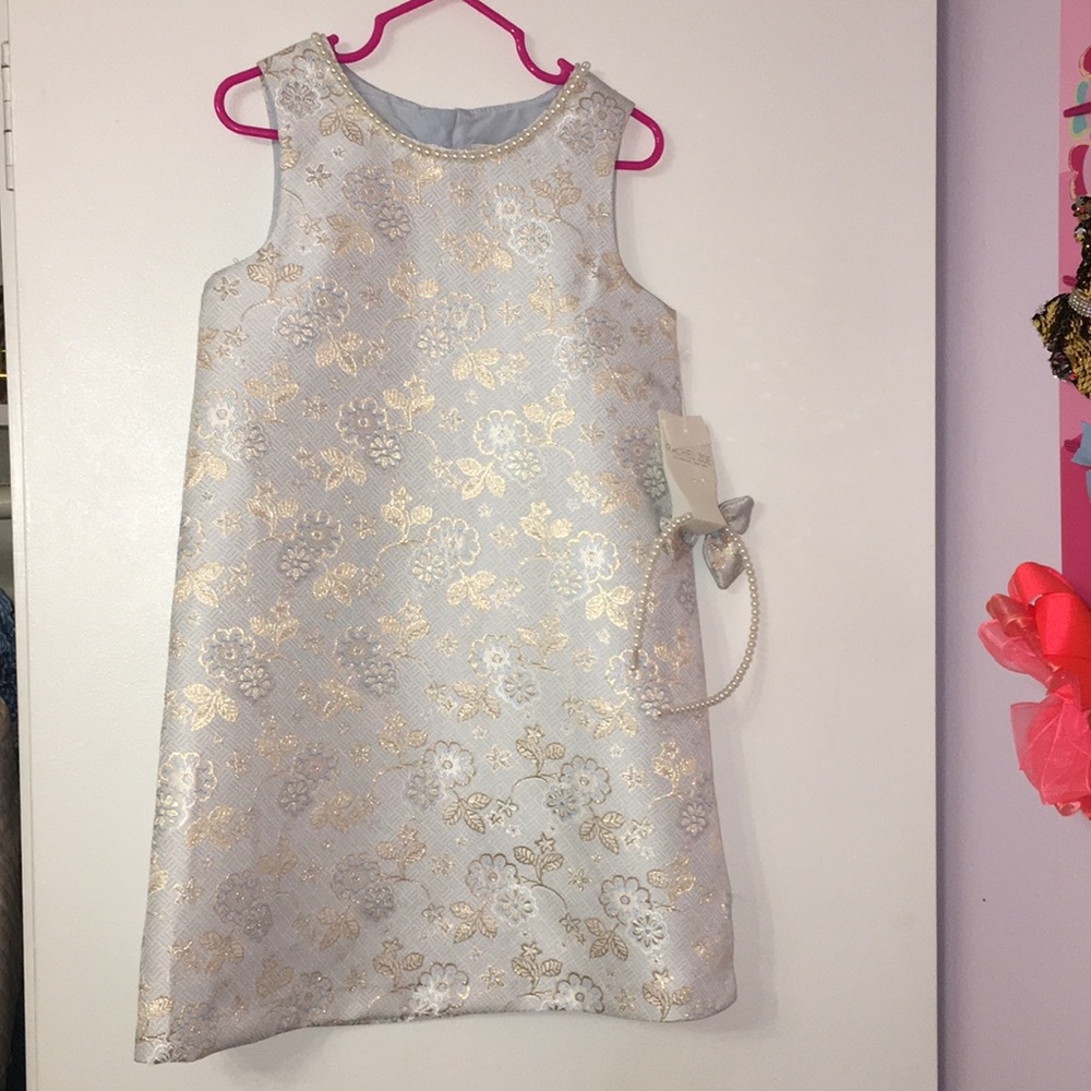 Rachel Zoe Pearl lined Baby Blue & Champagne Dress